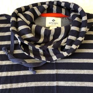 EUC Sperry Navy/Gray Stripe Funnel Neck Sweatshirt